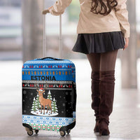Estonia Christmas Luggage Cover with Reindeer Gingerbread Snowflakes National Emblem and Winter Forest - Wonder Print Shop