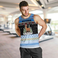 Estonia Christmas Men Tank Top with Reindeer Gingerbread Snowflakes National Emblem and Winter Forest - Wonder Print Shop