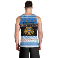 Estonia Christmas Men Tank Top with Reindeer Gingerbread Snowflakes National Emblem and Winter Forest - Wonder Print Shop
