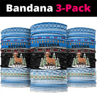 Estonia Christmas Neck Gaiter with Reindeer Gingerbread Snowflakes National Emblem and Winter Forest - Wonder Print Shop