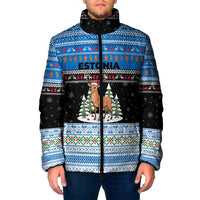 Estonia Christmas Padded Jacket with Reindeer Gingerbread Snowflakes National Emblem and Winter Forest - Wonder Print Shop
