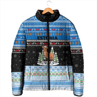 Estonia Christmas Padded Jacket with Reindeer Gingerbread Snowflakes National Emblem and Winter Forest - Wonder Print Shop