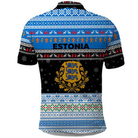 Estonia Christmas Polo Shirt with Reindeer Gingerbread Snowflakes National Emblem and Winter Forest - Wonder Print Shop