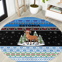 Estonia Christmas Round Carpet with Reindeer Gingerbread Snowflakes National Emblem and Winter Forest - Wonder Print Shop