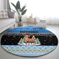 Estonia Christmas Round Carpet with Reindeer Gingerbread Snowflakes National Emblem and Winter Forest - Wonder Print Shop