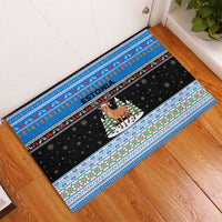 Estonia Christmas Rubber Doormat with Reindeer Gingerbread Snowflakes National Emblem and Winter Forest - Wonder Print Shop