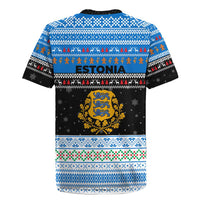 Estonia Christmas Rugby Jersey with Reindeer Gingerbread Snowflakes National Emblem and Winter Forest - Wonder Print Shop