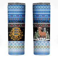 Estonia Christmas Skinny Tumbler with Reindeer Gingerbread Snowflakes National Emblem and Winter Forest - Wonder Print Shop
