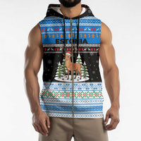 Estonia Christmas Sleeveless Zip Hoodie with Reindeer Gingerbread Snowflakes National Emblem and Winter Forest - Wonder Print Shop