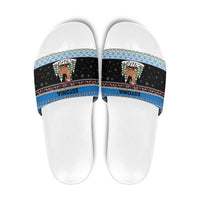 Estonia Christmas Slide Sandals with Reindeer Gingerbread Snowflakes National Emblem and Winter Forest - Wonder Print Shop