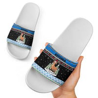 Estonia Christmas Slide Sandals with Reindeer Gingerbread Snowflakes National Emblem and Winter Forest - Wonder Print Shop