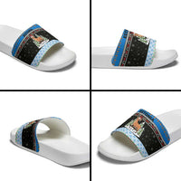 Estonia Christmas Slide Sandals with Reindeer Gingerbread Snowflakes National Emblem and Winter Forest - Wonder Print Shop