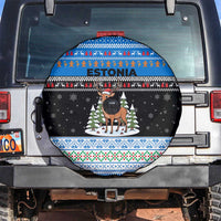 Estonia Christmas Spare Tire Cover with Reindeer Gingerbread Snowflakes National Emblem and Winter Forest - Wonder Print Shop