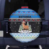 Estonia Christmas Spare Tire Cover with Reindeer Gingerbread Snowflakes National Emblem and Winter Forest - Wonder Print Shop