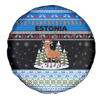 Estonia Christmas Spare Tire Cover with Reindeer Gingerbread Snowflakes National Emblem and Winter Forest - Wonder Print Shop