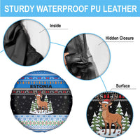 Estonia Christmas Spare Tire Cover with Reindeer Gingerbread Snowflakes National Emblem and Winter Forest - Wonder Print Shop