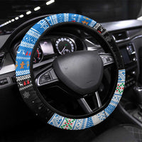 Estonia Christmas Steering Wheel Cover with Reindeer Gingerbread Snowflakes National Emblem and Winter Forest - Wonder Print Shop