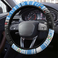 Estonia Christmas Steering Wheel Cover with Reindeer Gingerbread Snowflakes National Emblem and Winter Forest - Wonder Print Shop