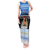 Estonia Christmas Tank Maxi Dress with Reindeer Gingerbread Snowflakes National Emblem and Winter Forest - Wonder Print Shop