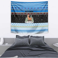Estonia Christmas Tapestry with Reindeer Gingerbread Snowflakes National Emblem and Winter Forest - Wonder Print Shop