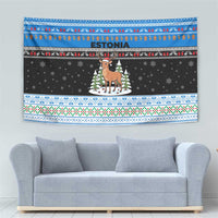 Estonia Christmas Tapestry with Reindeer Gingerbread Snowflakes National Emblem and Winter Forest - Wonder Print Shop