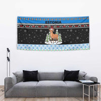 Estonia Christmas Tapestry with Reindeer Gingerbread Snowflakes National Emblem and Winter Forest - Wonder Print Shop