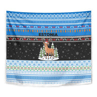 Estonia Christmas Tapestry with Reindeer Gingerbread Snowflakes National Emblem and Winter Forest - Wonder Print Shop