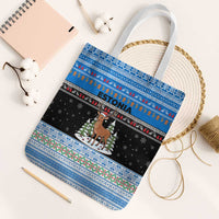 Estonia Christmas Tote Bag with Reindeer Gingerbread Snowflakes National Emblem and Winter Forest - Wonder Print Shop