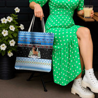 Estonia Christmas Tote Bag with Reindeer Gingerbread Snowflakes National Emblem and Winter Forest - Wonder Print Shop