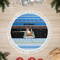 Estonia Christmas Tree Skirt with Reindeer Gingerbread Snowflakes National Emblem and Winter Forest - Wonder Print Shop