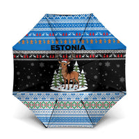 Estonia Christmas Umbrella with Reindeer Gingerbread Snowflakes National Emblem and Winter Forest - Wonder Print Shop