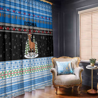 Estonia Christmas Window Curtain with Reindeer Gingerbread Snowflakes National Emblem and Winter Forest - Wonder Print Shop