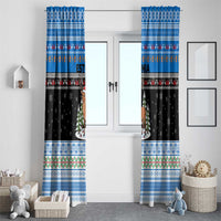 Estonia Christmas Window Curtain with Reindeer Gingerbread Snowflakes National Emblem and Winter Forest - Wonder Print Shop