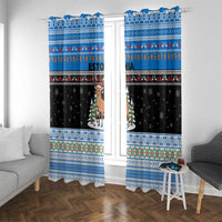 Estonia Christmas Window Curtain with Reindeer Gingerbread Snowflakes National Emblem and Winter Forest - Wonder Print Shop