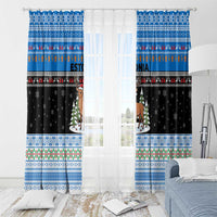 Estonia Christmas Window Curtain with Reindeer Gingerbread Snowflakes National Emblem and Winter Forest - Wonder Print Shop