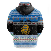 Estonia Christmas Zip Hoodie with Reindeer Gingerbread Snowflakes National Emblem and Winter Forest - Wonder Print Shop