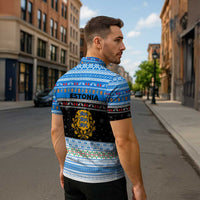 Estonia Christmas Zipper Polo Shirt with Reindeer Gingerbread Snowflakes National Emblem and Winter Forest - Wonder Print Shop