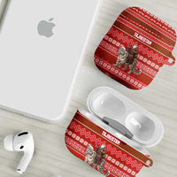 Tajikistan Christmas AirPods Case with Santa Riding Snow Leopard National Emblem and Red Holiday Pattern - Wonder Print Shop