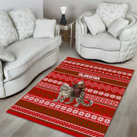 Tajikistan Christmas Area Rug with Santa Riding Snow Leopard National Emblem and Red Holiday Pattern - Wonder Print Shop