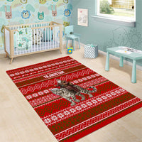 Tajikistan Christmas Area Rug with Santa Riding Snow Leopard National Emblem and Red Holiday Pattern - Wonder Print Shop