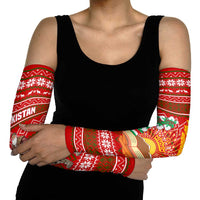 Tajikistan Christmas Arm Sleeves with Santa Riding Snow Leopard National Emblem and Red Holiday Pattern - Wonder Print Shop
