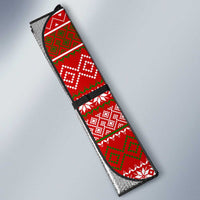 Tajikistan Christmas Auto Sun Shade with Santa Riding Snow Leopard National Emblem and Red Holiday Pattern - Wonder Print Shop