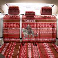 Tajikistan Christmas Back Car Seat Cover with Santa Riding Snow Leopard National Emblem and Red Holiday Pattern - Wonder Print Shop
