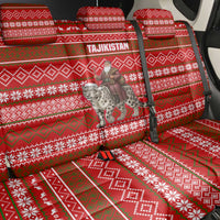 Tajikistan Christmas Back Car Seat Cover with Santa Riding Snow Leopard National Emblem and Red Holiday Pattern - Wonder Print Shop