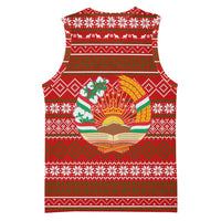 Tajikistan Christmas Basketball Jersey with Santa Riding Snow Leopard National Emblem and Red Holiday Pattern - Wonder Print Shop