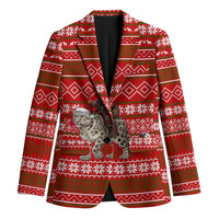Tajikistan Christmas Blazer with Santa Riding Snow Leopard National Emblem and Red Holiday Pattern - Wonder Print Shop