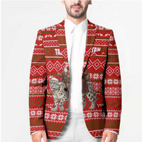 Tajikistan Christmas Blazer with Santa Riding Snow Leopard National Emblem and Red Holiday Pattern - Wonder Print Shop