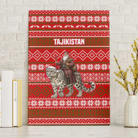 Tajikistan Christmas Canvas Wall Art with Santa Riding Snow Leopard National Emblem and Red Holiday Pattern - Wonder Print Shop