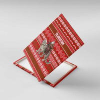 Tajikistan Christmas Canvas Wall Art with Santa Riding Snow Leopard National Emblem and Red Holiday Pattern - Wonder Print Shop