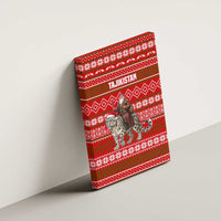 Tajikistan Christmas Canvas Wall Art with Santa Riding Snow Leopard National Emblem and Red Holiday Pattern - Wonder Print Shop